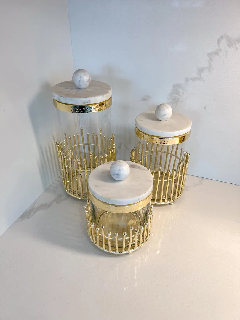 Inspire Me! Home Decor Glass Canisters With Gold Linear Details (3 Sizes)