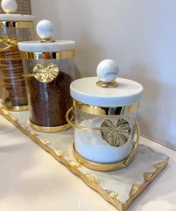 Inspire Me! Home Decor Glass Canister With Gold Leaf Design & Marble Lid (3 Sizes)