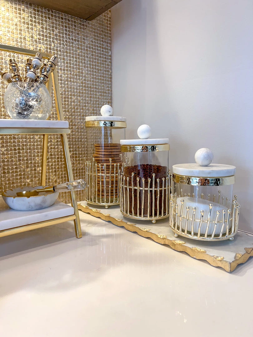 Inspire Me! Home Decor Glass Canisters With Gold Linear Details (3 Sizes)