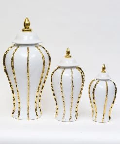 Inspire Me! Home Decor White Ginger Jar With Gold Details (3 Sizes)