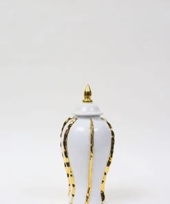 Inspire Me! Home Decor White Ginger Jar With Gold Details (3 Sizes)
