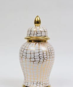 Inspire Me! Home Decor White And Gold Animal Print Ginger Jar (2 Sizes) Ginger Jars