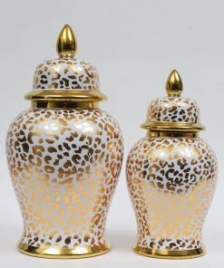 Inspire Me! Home Decor Gold Leopard Print Ginger Jar (2 Sizes)