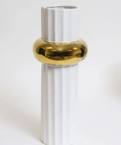Inspire Me! Home Decor White Linear Vase With Gold Circle Detail (2 Sizes)