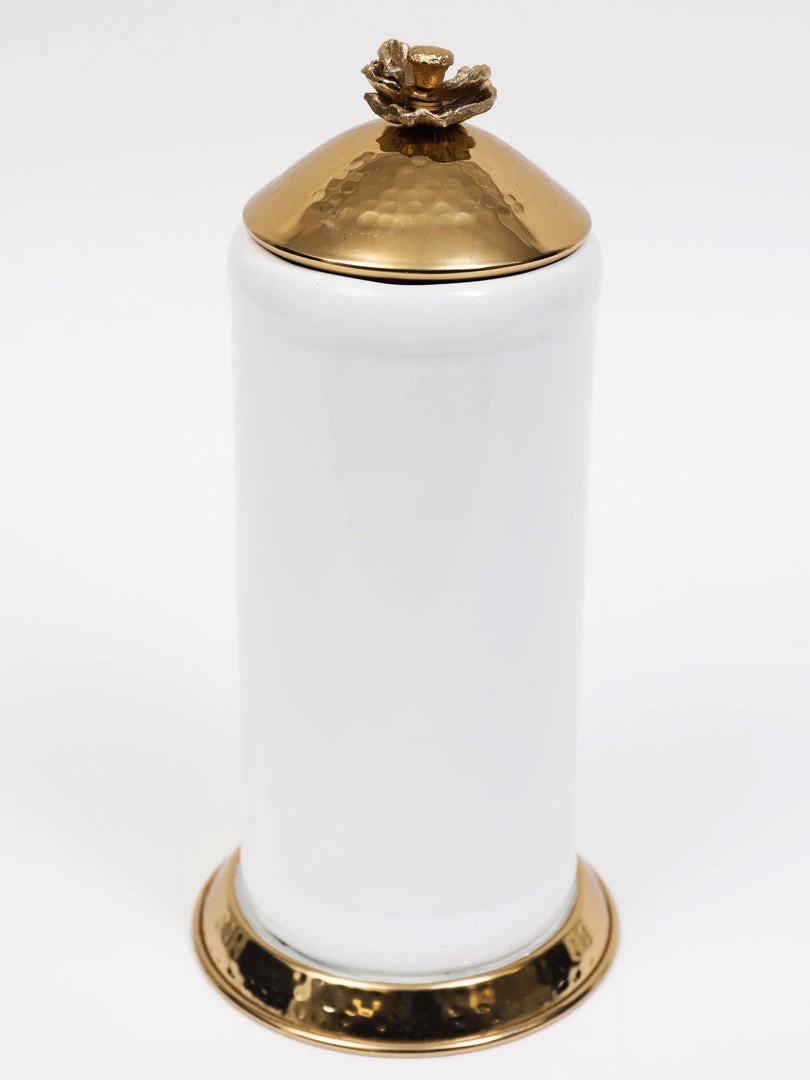 Inspire Me! Home Decor White Ceramic Jars With Gold Flower Lid (3 Sizes)