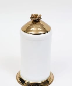 Inspire Me! Home Decor White Ceramic Jars With Gold Flower Lid (3 Sizes)