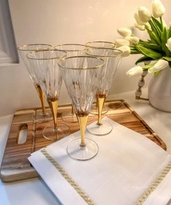 Inspire Me! Home Decor Set Of 6 Gold Stemmed Wine Glasses