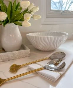 Inspire Me! Home Decor White Ceramic Round Bowl With Detailed Design (2 Sizes)