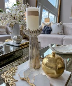 Inspire Me! Home Decor White & Gold Ceramic Candle Holder (2 Sizes)