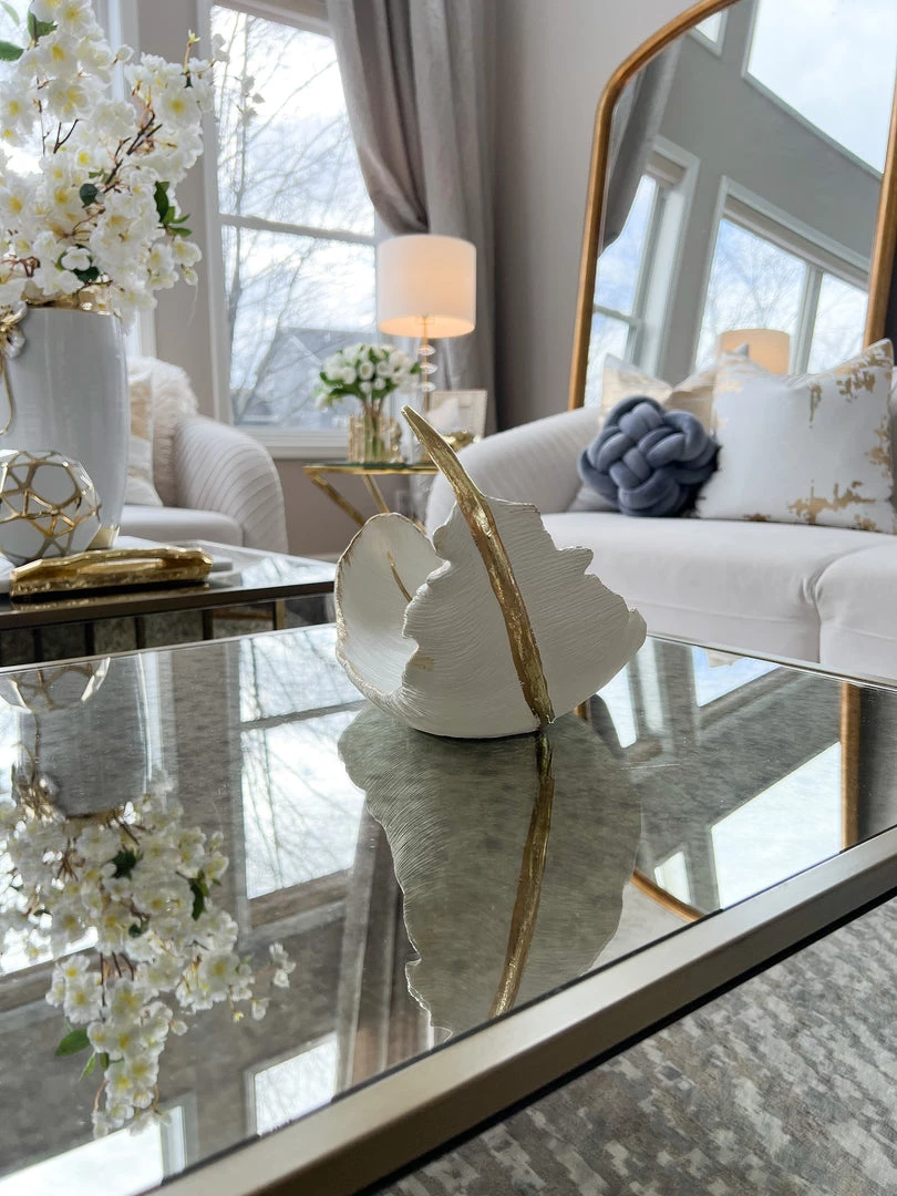 Inspire Me! Home Decor White And Gold Feather Decorative Bowl