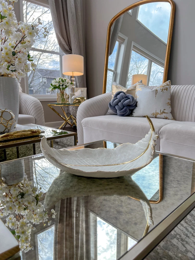 Inspire Me! Home Decor White And Gold Feather Decorative Bowl