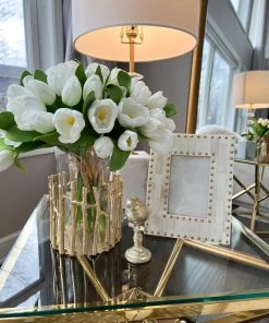 Inspire Me! Home Decor Glass Hurricane/Faux Floral Vase With Gold Twig Design (3 Sizes)