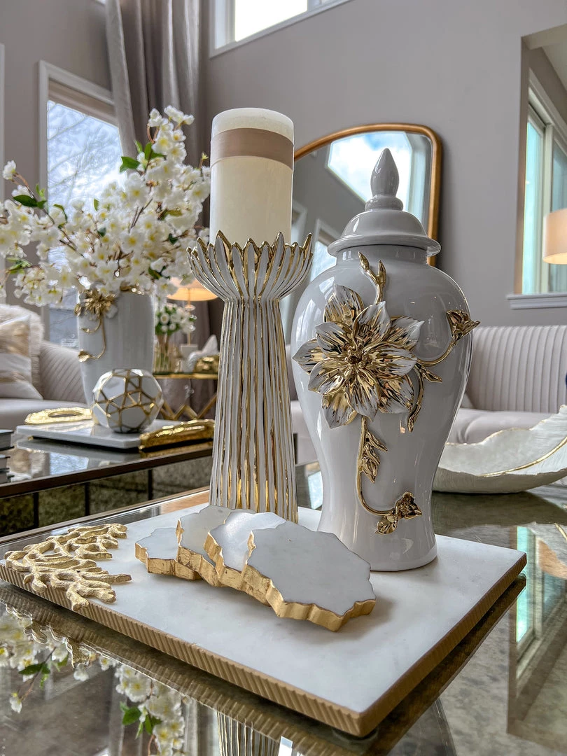 Inspire Me! Home Decor White And Gold Flower Ginger Jar (3 Sizes)