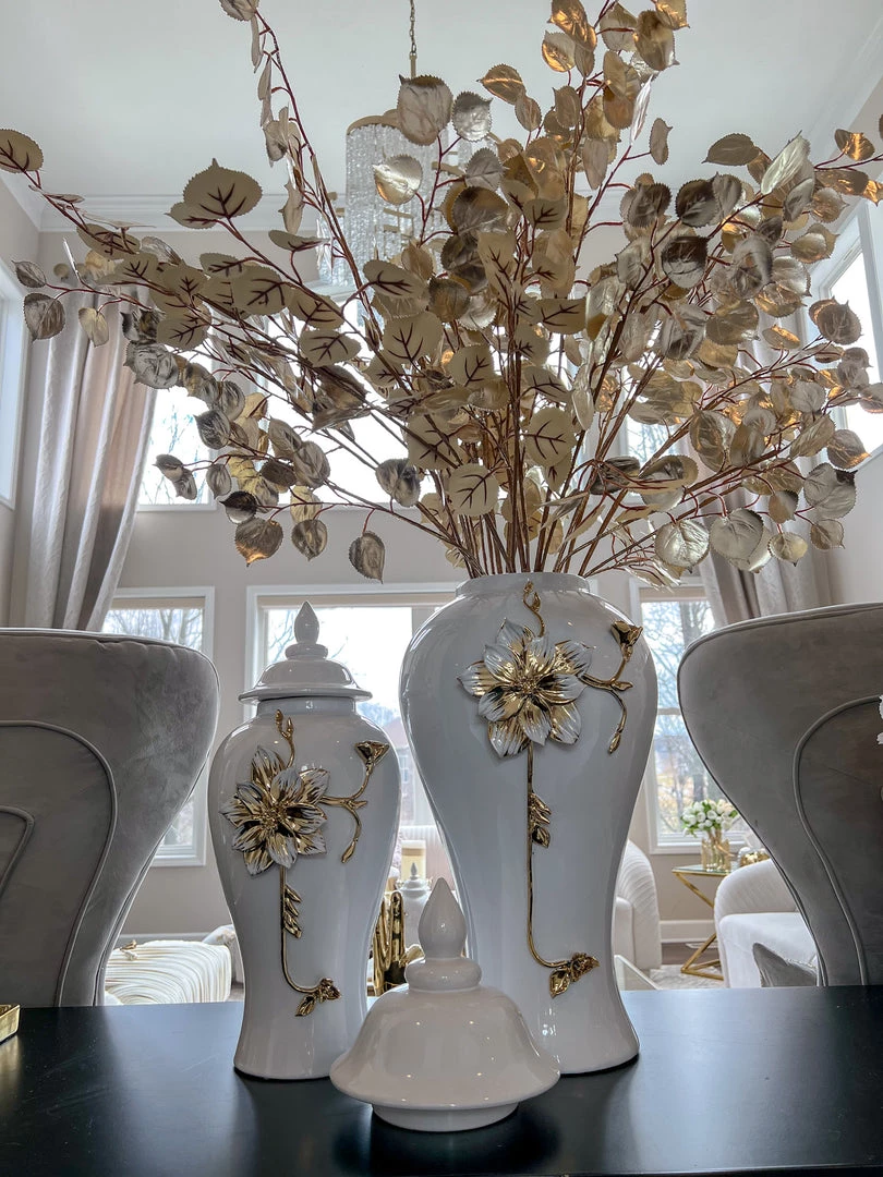 Inspire Me! Home Decor White And Gold Flower Ginger Jar (3 Sizes)