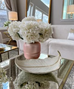 Inspire Me! Home Decor White And Gold Feather Decorative Bowl