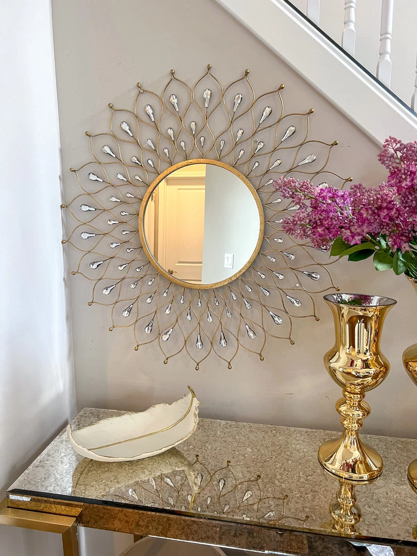 Inspire Me! Home Decor Golden Jeweled Sunburst MIrror