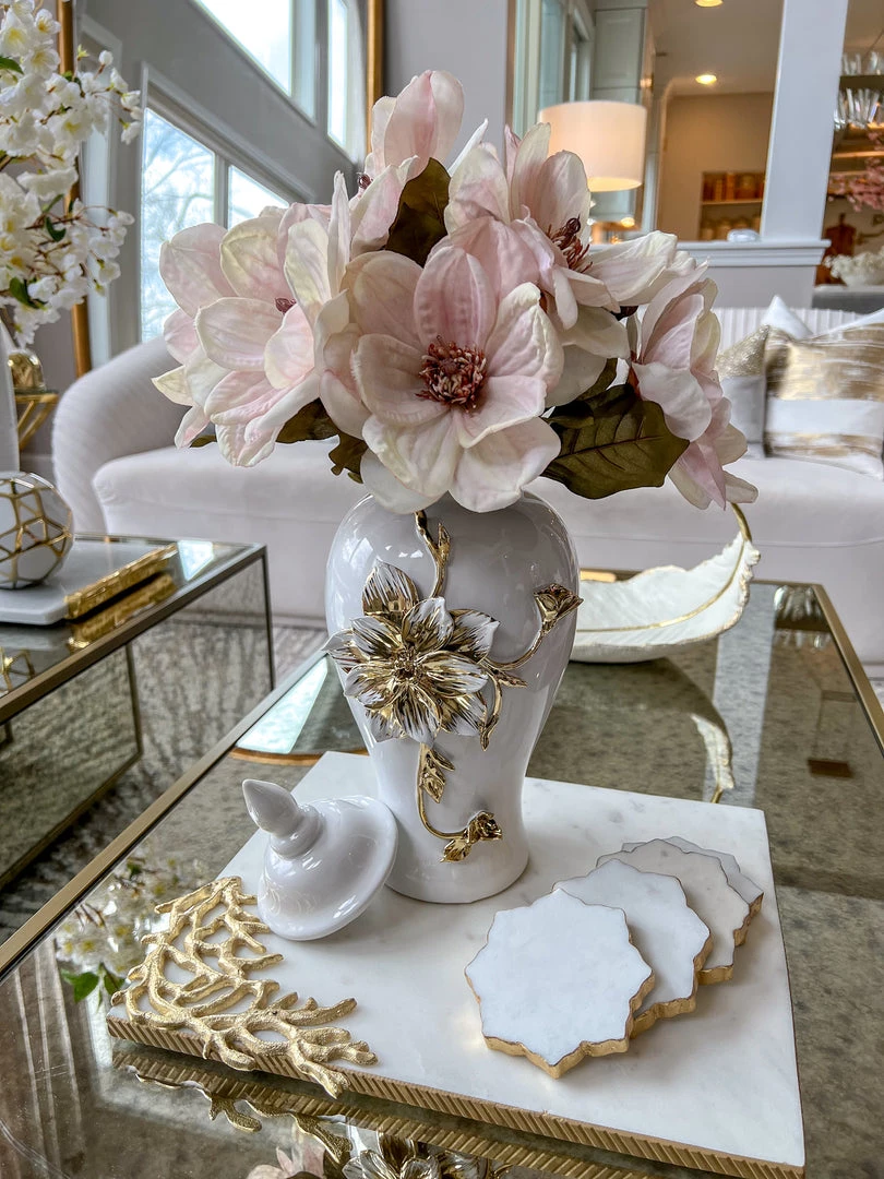 Inspire Me! Home Decor White And Gold Flower Ginger Jar (3 Sizes)