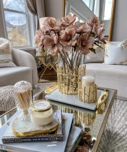 Inspire Me! Home Decor Glass Hurricane/Faux Floral Vase With Gold Twig Design (3 Sizes)