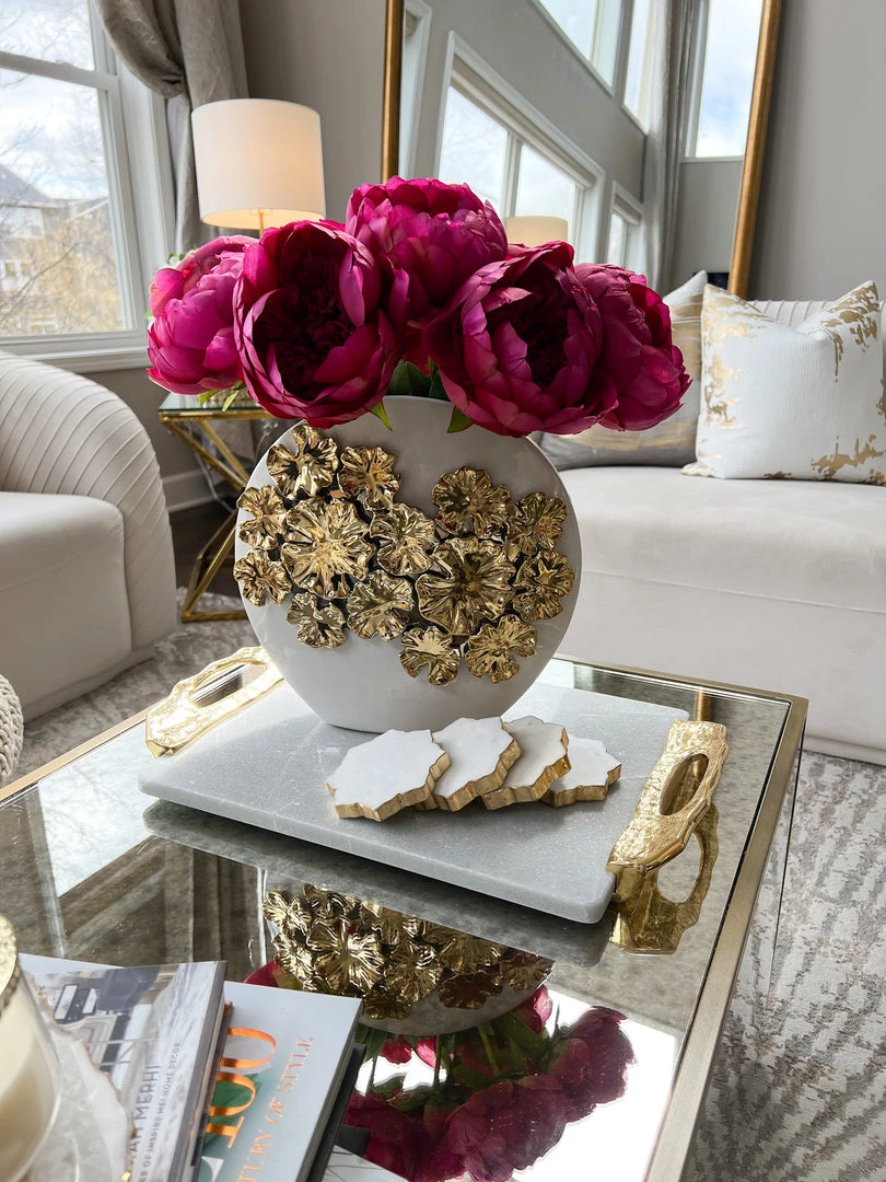 Inspire Me! Home Decor White Vase With Gold Floral Design