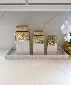 Inspire Me! Home Decor White Hammered Jar With Gold Border & Lid (3 Sizes)