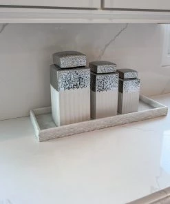 Inspire Me! Home Decor White Hammered Canister With Silver Border & Lid (3 Sizes) Gold