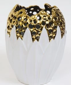 Inspire Me! Home Decor White And Gold Porcelain Vase With Circle Cutout Design (2 Styles)