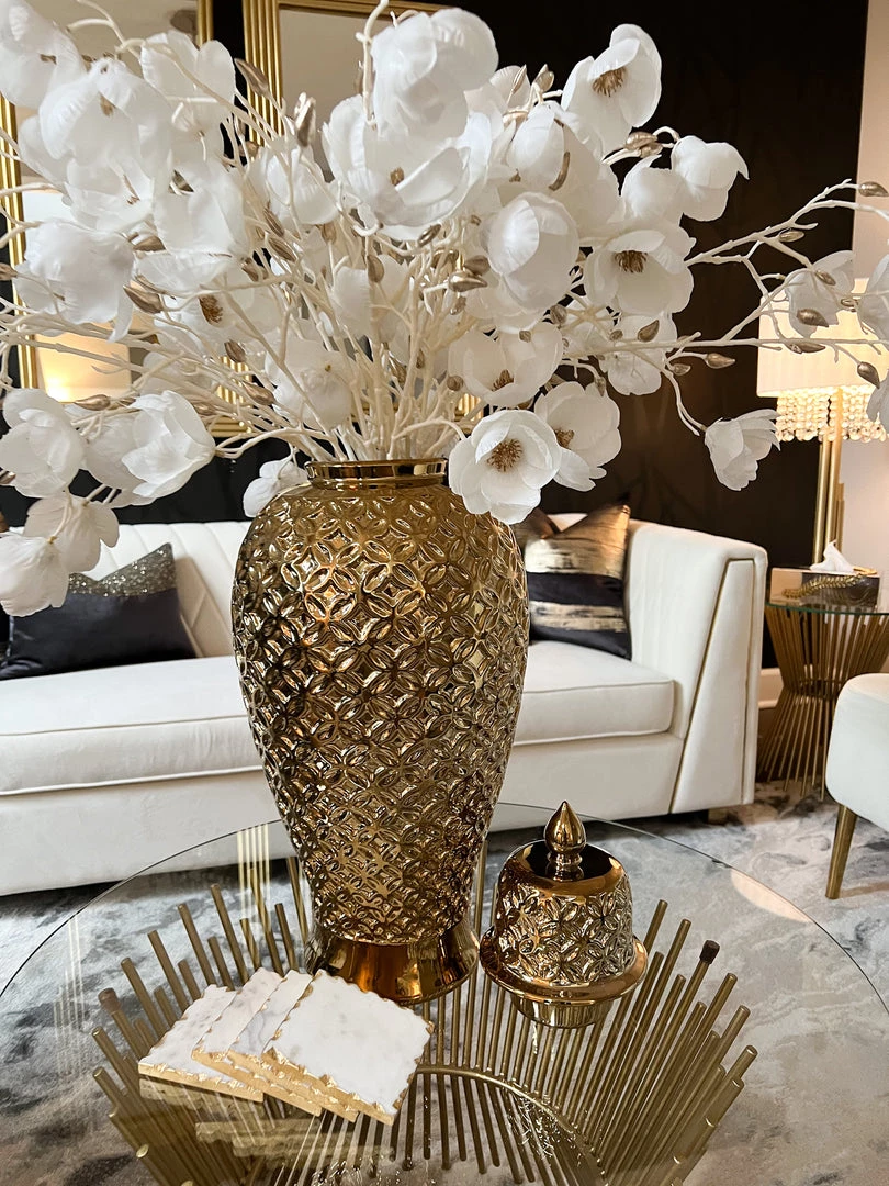 Inspire Me! Home Decor Gold Ginger Jar Lattice Design (2 Sizes)