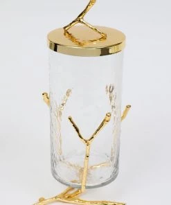 Inspire Me! Home Decor Glass Canister With Gold Metal Branch Design (3 Sizes)