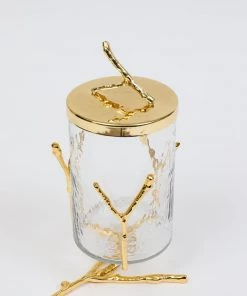 Inspire Me! Home Decor Glass Canister With Gold Metal Branch Design (3 Sizes)