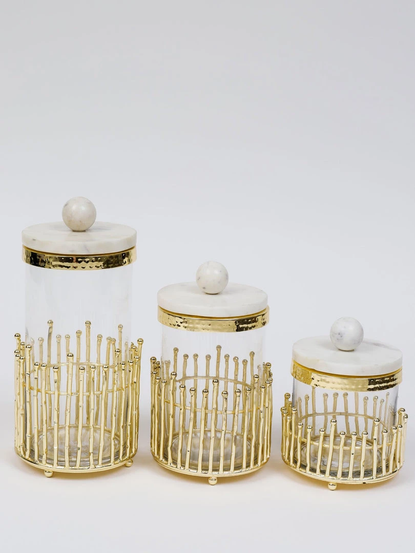 Inspire Me! Home Decor Glass Canisters With Gold Linear Details (3 Sizes)