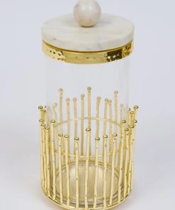 Inspire Me! Home Decor Glass Canisters With Gold Linear Details (3 Sizes)