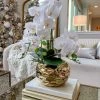 Inspire Me! Home Decor White Potted Faux Orchid In Gold Beveled Pot