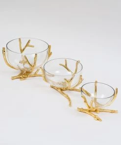 Inspire Me! Home Decor Bowls With Gold Branch Design (3 Sizes)