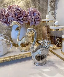 Inspire Me! Home Decor Swan Spoon Holder With 6 Tea Spoons (2 Colors)