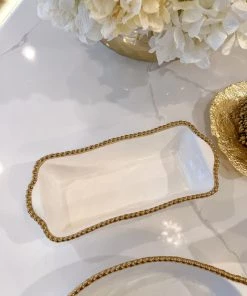 Inspire Me! Home Decor Gold And White Beaded Loaf Baking Dish