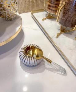 Inspire Me! Home Decor Gold & White Round Detailed Spoon Rest/Tea Light Holder