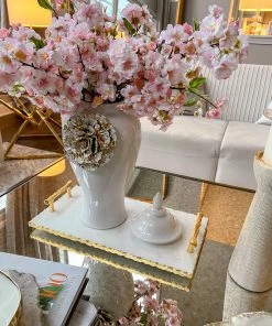 Inspire Me! Home Decor Rectangle Marble Tray With Gold Handles & Hammered Gold Edge