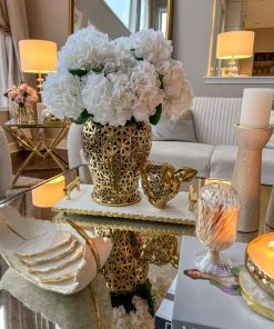 Inspire Me! Home Decor Rectangle Marble Tray With Gold Handles & Hammered Gold Edge