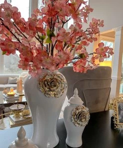 Inspire Me! Home Decor White Ginger Jar With Large Gold Flower Detail (3 Sizes)