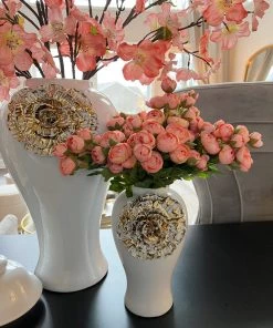 Inspire Me! Home Decor White Ginger Jar With Large Gold Flower Detail (3 Sizes)