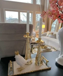 Inspire Me! Home Decor White & Black Rectangle Tray With Gold Handles & Edges