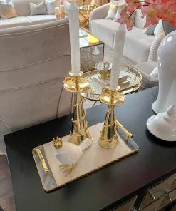 Inspire Me! Home Decor White & Black Rectangle Tray With Gold Handles & Edges