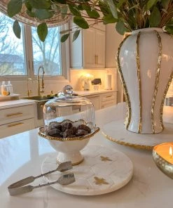 Inspire Me! Home Decor Round Marble Platter With Gold Bees