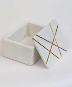 Inspire Me! Home Decor Marble Box With Gold Geometric Design