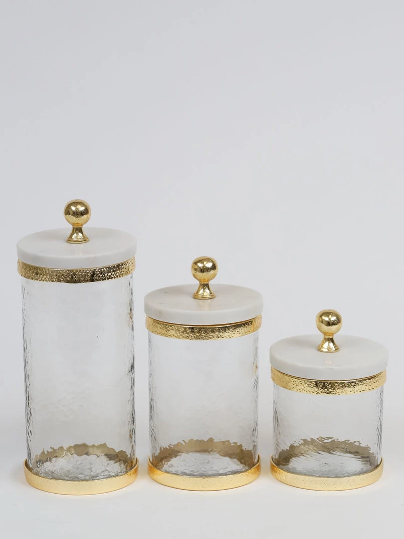 Inspire Me! Home Decor Gold Textured Rim Canisters W/ Marble Lid (3 Sizes)