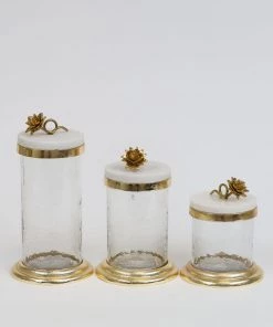 Inspire Me! Home Decor Gold Or Silver Canisters With Floral Lotus Lid (2 Colors)