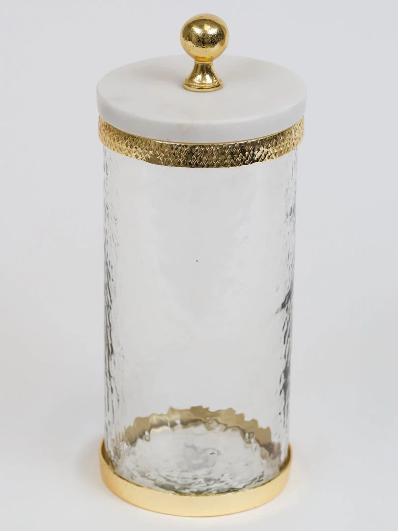 Inspire Me! Home Decor Gold Textured Rim Canisters W/ Marble Lid (3 Sizes)