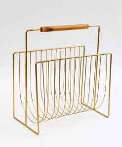 Inspire Me! Home Decor Gold Magazine Rack With Wooden Handle