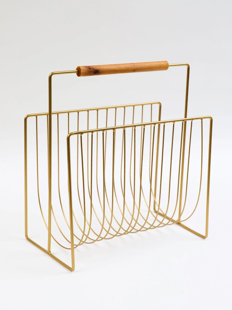 Inspire Me! Home Decor Gold Magazine Rack With Wooden Handle