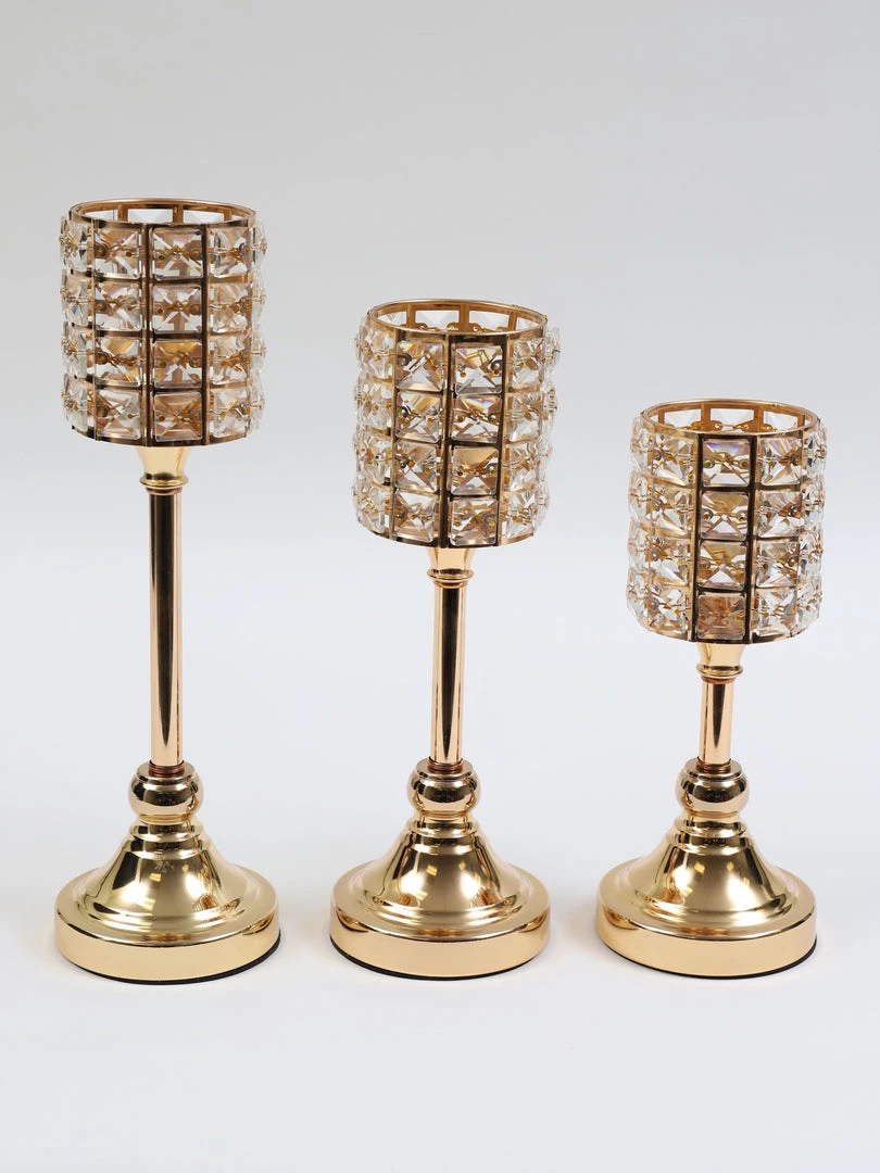 Inspire Me! Home Decor Gold Crystal Candleholders (Set Of 3)